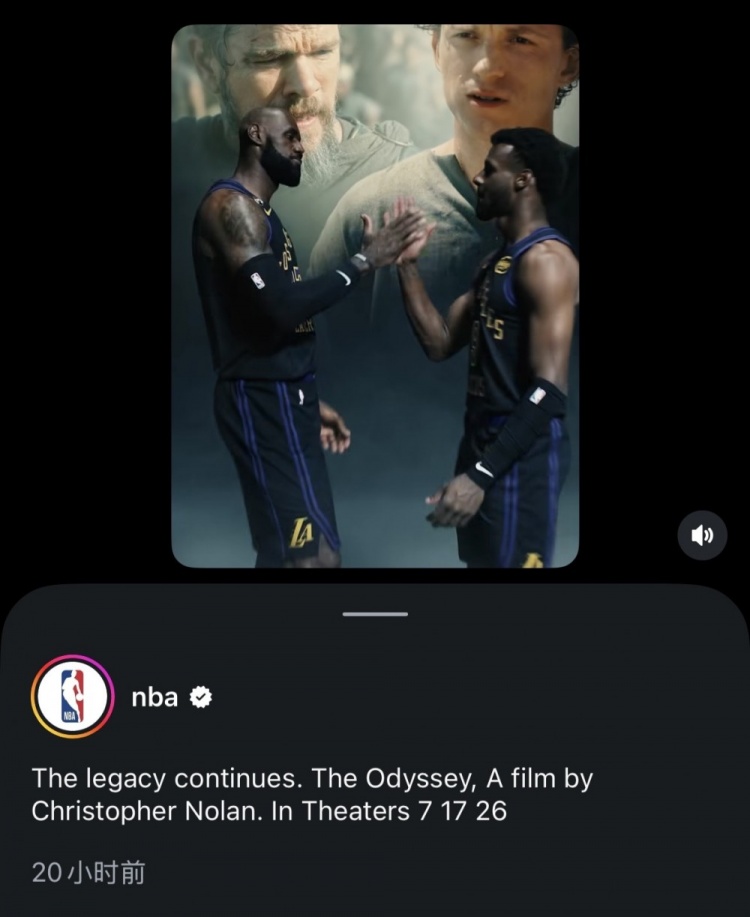 NBA官方IG发布詹姆斯父子与诺兰新片联名宣传片