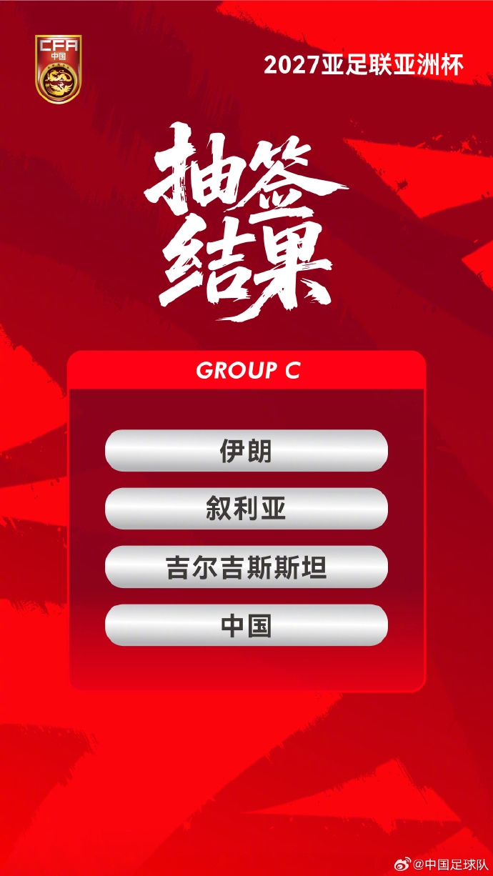 2027亚洲杯抽签揭晓：国足落位C组，直面伊朗叙利亚吉尔吉斯斯坦